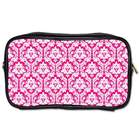 Hot Pink Damask Pattern Toiletries Bag (Two Sides) from ArtsNow.com Front