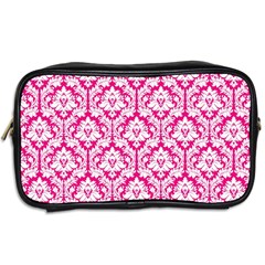 Hot Pink Damask Pattern Toiletries Bag (Two Sides) from ArtsNow.com Back