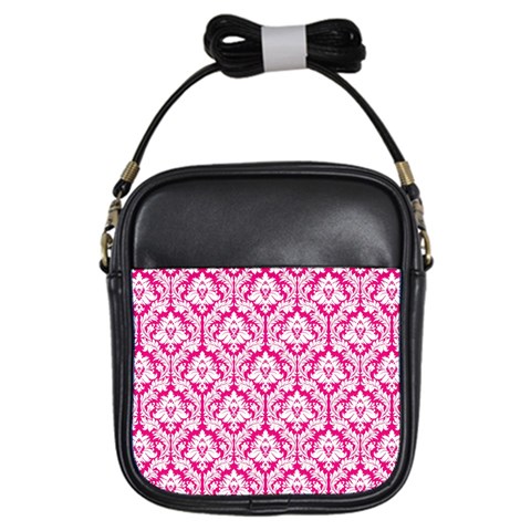 Hot Pink Damask Pattern Girls Sling Bag from ArtsNow.com Front