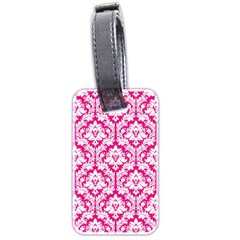 White On Hot Pink Damask Luggage Tag (Two Sides) from ArtsNow.com Front