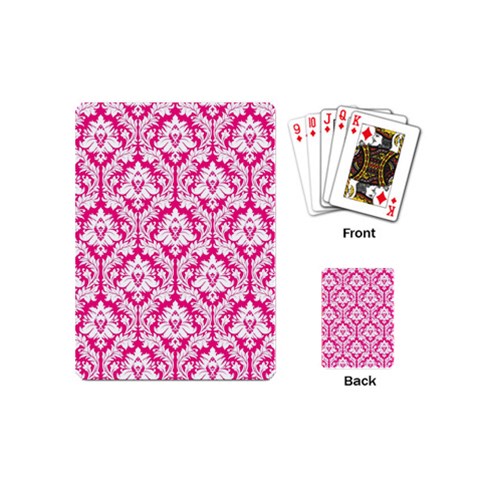 White On Hot Pink Damask Playing Cards (Mini) from ArtsNow.com Back