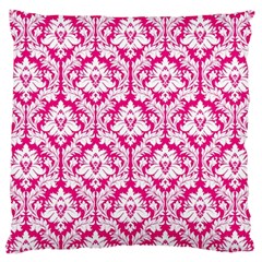 Hot Pink Damask Pattern Large Cushion Case (Two Sides) from ArtsNow.com Front