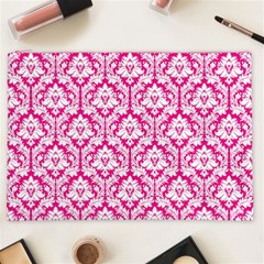 White On Hot Pink Damask Cosmetic Bag (XXL) from ArtsNow.com Front