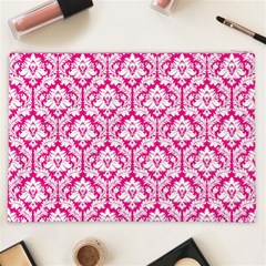 White On Hot Pink Damask Cosmetic Bag (XXL) from ArtsNow.com Back