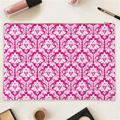 White On Hot Pink Damask Cosmetic Bag (XXL) from ArtsNow.com Back