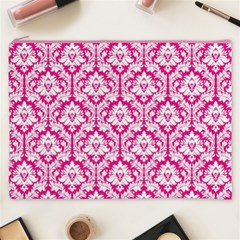 White On Hot Pink Damask Cosmetic Bag (XXXL) from ArtsNow.com Front