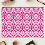 White On Hot Pink Damask Cosmetic Bag (XXXL)