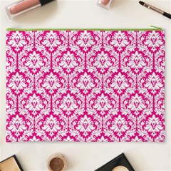 White On Hot Pink Damask Cosmetic Bag (XXXL) from ArtsNow.com Back