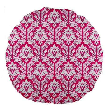 Hot Pink Damask Pattern Large 18  Premium Round Cushion  from ArtsNow.com Front