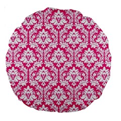 Hot Pink Damask Pattern Large 18  Premium Round Cushion  from ArtsNow.com Front