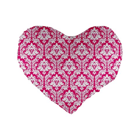 Hot Pink Damask Pattern Standard 16  Premium Heart Shape Cushion  from ArtsNow.com Front