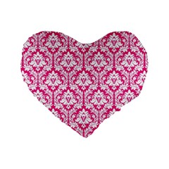 Hot Pink Damask Pattern Standard 16  Premium Heart Shape Cushion  from ArtsNow.com Front