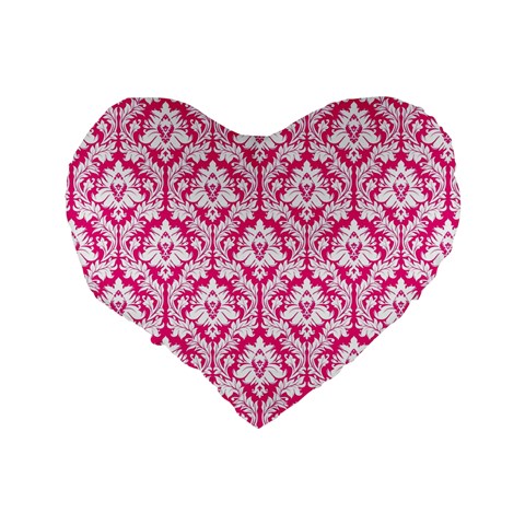 Hot Pink Damask Pattern Standard 16  Premium Heart Shape Cushion  from ArtsNow.com Back