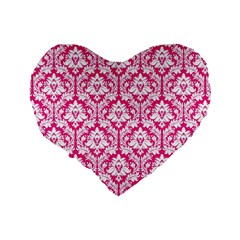 Hot Pink Damask Pattern Standard 16  Premium Heart Shape Cushion  from ArtsNow.com Back