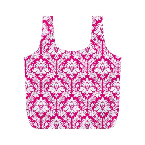 Hot Pink Damask Pattern Full Print Recycle Bag (M) from ArtsNow.com Front