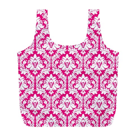 Hot Pink Damask Pattern Full Print Recycle Bag (L) from ArtsNow.com Front