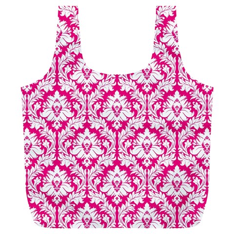 Hot Pink Damask Pattern Full Print Recycle Bag (XL) from ArtsNow.com Front