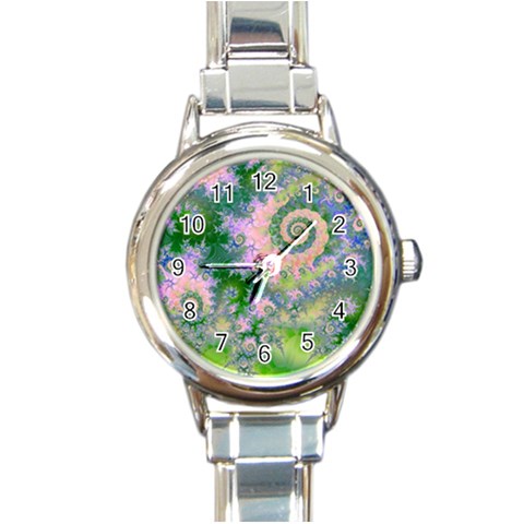 Rose Apple Green Dreams, Abstract Water Garden Round Italian Charm Watch from ArtsNow.com Front