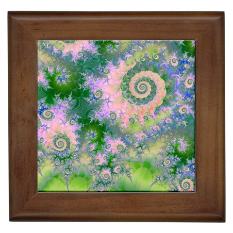 Rose Apple Green Dreams, Abstract Water Garden Framed Ceramic Tile from ArtsNow.com Front