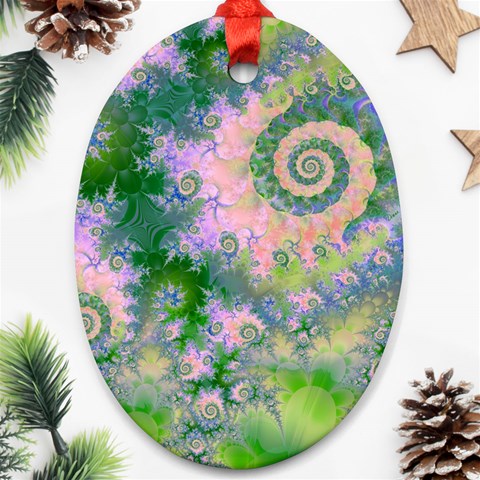 Rose Apple Green Dreams, Abstract Water Garden Oval Ornament from ArtsNow.com Front