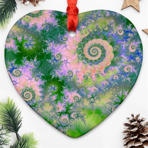 Rose Apple Green Dreams, Abstract Water Garden Heart Ornament from ArtsNow.com Front