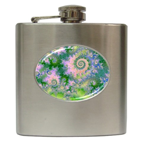 Rose Apple Green Dreams, Abstract Water Garden Hip Flask from ArtsNow.com Front