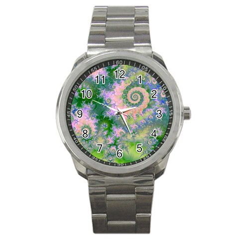 Rose Apple Green Dreams, Abstract Water Garden Sport Metal Watch from ArtsNow.com Front