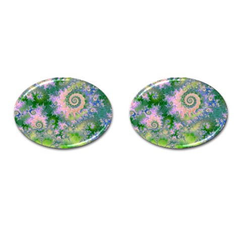 Rose Apple Green Dreams, Abstract Water Garden Cufflinks (Oval) from ArtsNow.com Front(Pair)