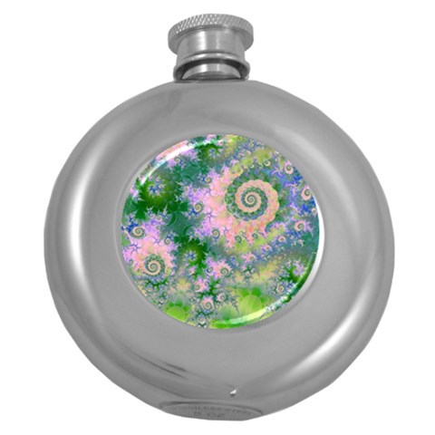 Rose Apple Green Dreams, Abstract Water Garden Hip Flask (Round) from ArtsNow.com Front