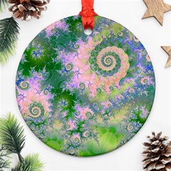 Rose Apple Green Dreams, Abstract Water Garden Round Ornament (Two Sides) from ArtsNow.com Back