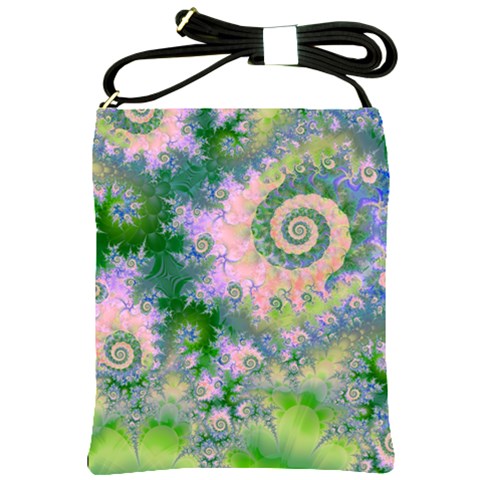 Rose Apple Green Dreams, Abstract Water Garden Shoulder Sling Bag from ArtsNow.com Front