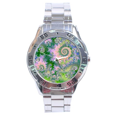 Rose Apple Green Dreams, Abstract Water Garden Stainless Steel Watch from ArtsNow.com Front