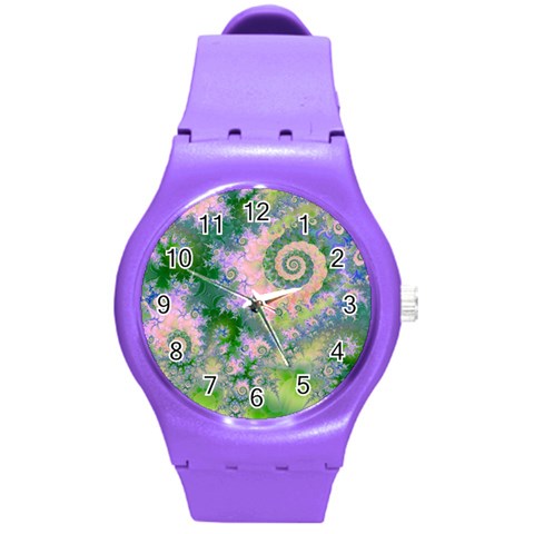 Rose Apple Green Dreams, Abstract Water Garden Plastic Sport Watch (Medium) from ArtsNow.com Front