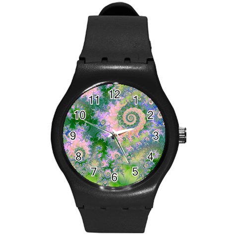 Rose Apple Green Dreams, Abstract Water Garden Plastic Sport Watch (Medium) from ArtsNow.com Front