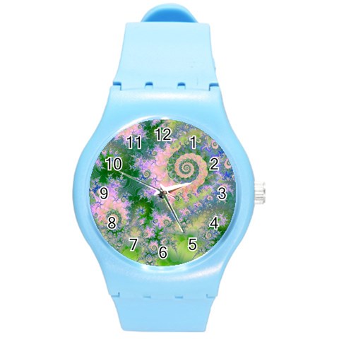 Rose Apple Green Dreams, Abstract Water Garden Plastic Sport Watch (Medium) from ArtsNow.com Front