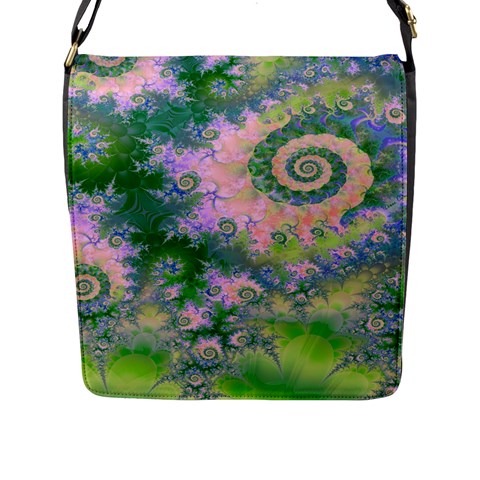 Rose Apple Green Dreams, Abstract Water Garden Flap Closure Messenger Bag (Large) from ArtsNow.com Front