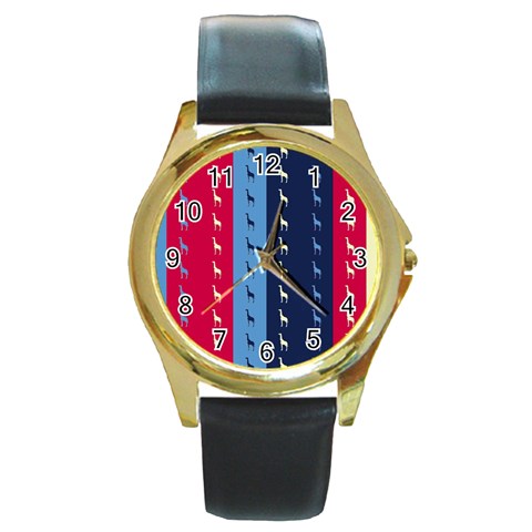 Giraffentapete Round Leather Watch (Gold Rim)  from ArtsNow.com Front