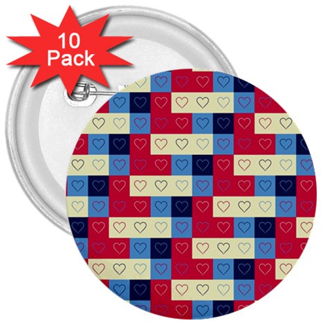 Hearts 3  Button (10 pack) from ArtsNow.com Front