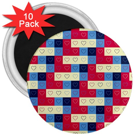 Hearts 3  Button Magnet (10 pack) from ArtsNow.com Front