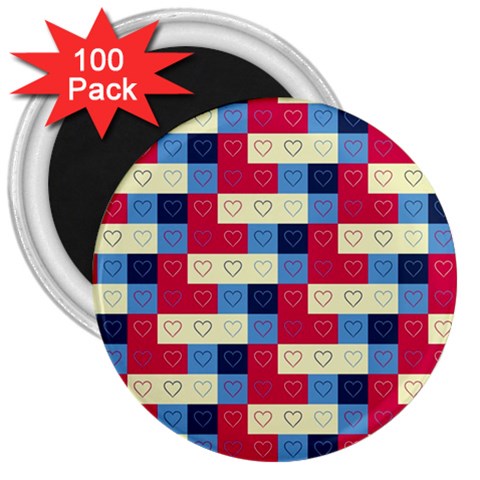 Hearts 3  Button Magnet (100 pack) from ArtsNow.com Front