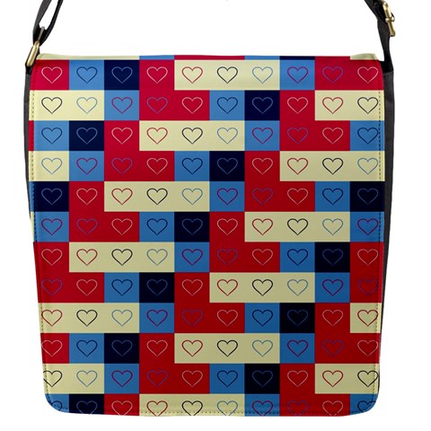 Hearts Flap Closure Messenger Bag (Small) from ArtsNow.com Front