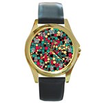 Retro Round Leather Watch (Gold Rim) 