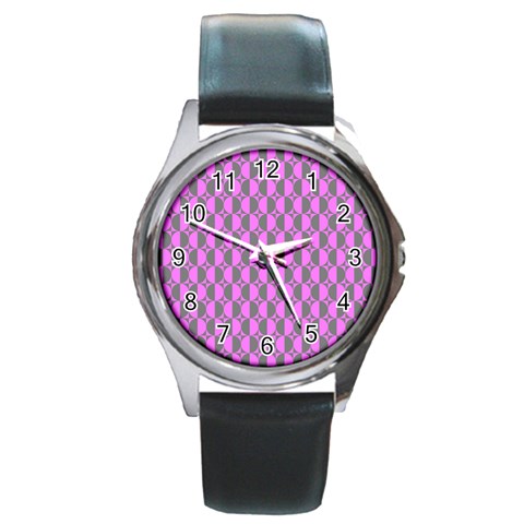 Retro Round Leather Watch (Silver Rim) from ArtsNow.com Front