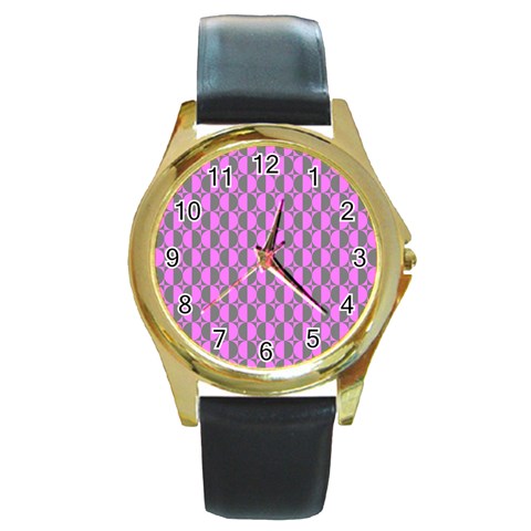 Retro Round Leather Watch (Gold Rim)  from ArtsNow.com Front