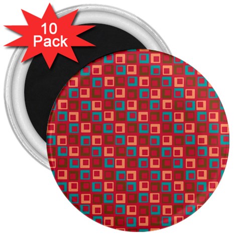 Retro 3  Button Magnet (10 pack) from ArtsNow.com Front