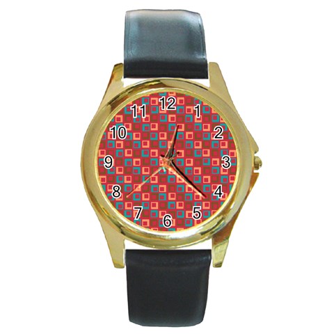 Retro Round Leather Watch (Gold Rim)  from ArtsNow.com Front