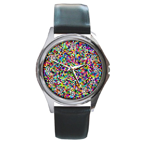 Color Round Leather Watch (Silver Rim) from ArtsNow.com Front