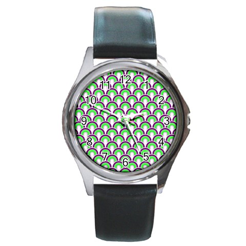 Retro Round Leather Watch (Silver Rim) from ArtsNow.com Front