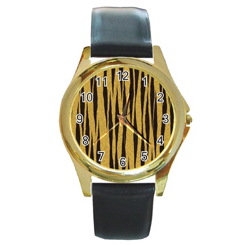 Tiger Round Gold Metal Watch from ArtsNow.com Front