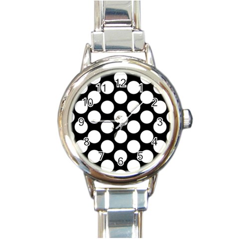 Black And White Polkadot Round Italian Charm Watch from ArtsNow.com Front